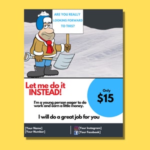 Folleto de pala de nieve Sad Dad - Folleto de remoción de nieve - Niños, Adolescentes, Folleto de bricolaje, Diversión, Negocios - Descarga digital - Personalizado y personalizado