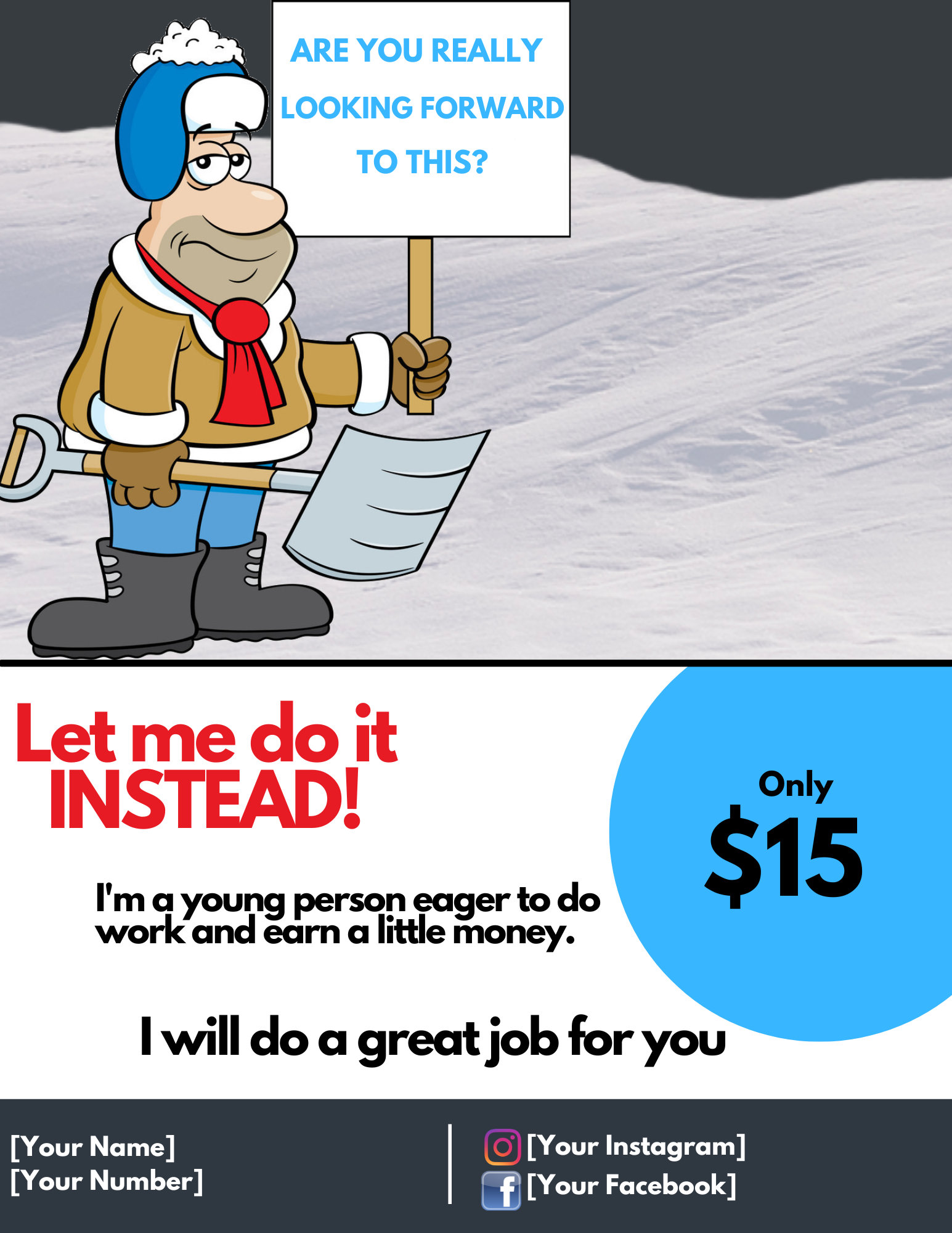 Snow Shoveling Flyer Sad Dad Snow Removal Flyer Kids, Teens, DIY Flyer