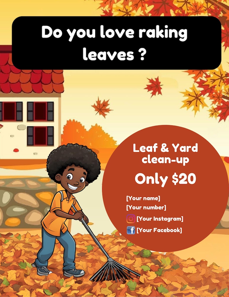 Leaf Clean-up Flyer - Teens Autumn Fall Leaves Lawn Business - Custom ...