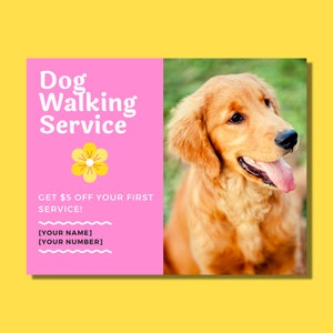 Hund Wanderflieger Postkarte - Teen Pet Business - Hund Sitzend - Hund Kita Digital Download - Individuell und personalisierbar | Kinder, DIY Flyer, Spaß