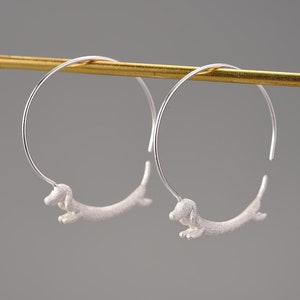 Dog Hoop Earrings, Gold Earrings, Dangle Earrings, Sterling Silver Earrings, Gifts For Her