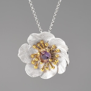 Anemone Flower Necklace, Amethyst Necklace, Gold Necklace, Silver Necklace, Gifts For Her