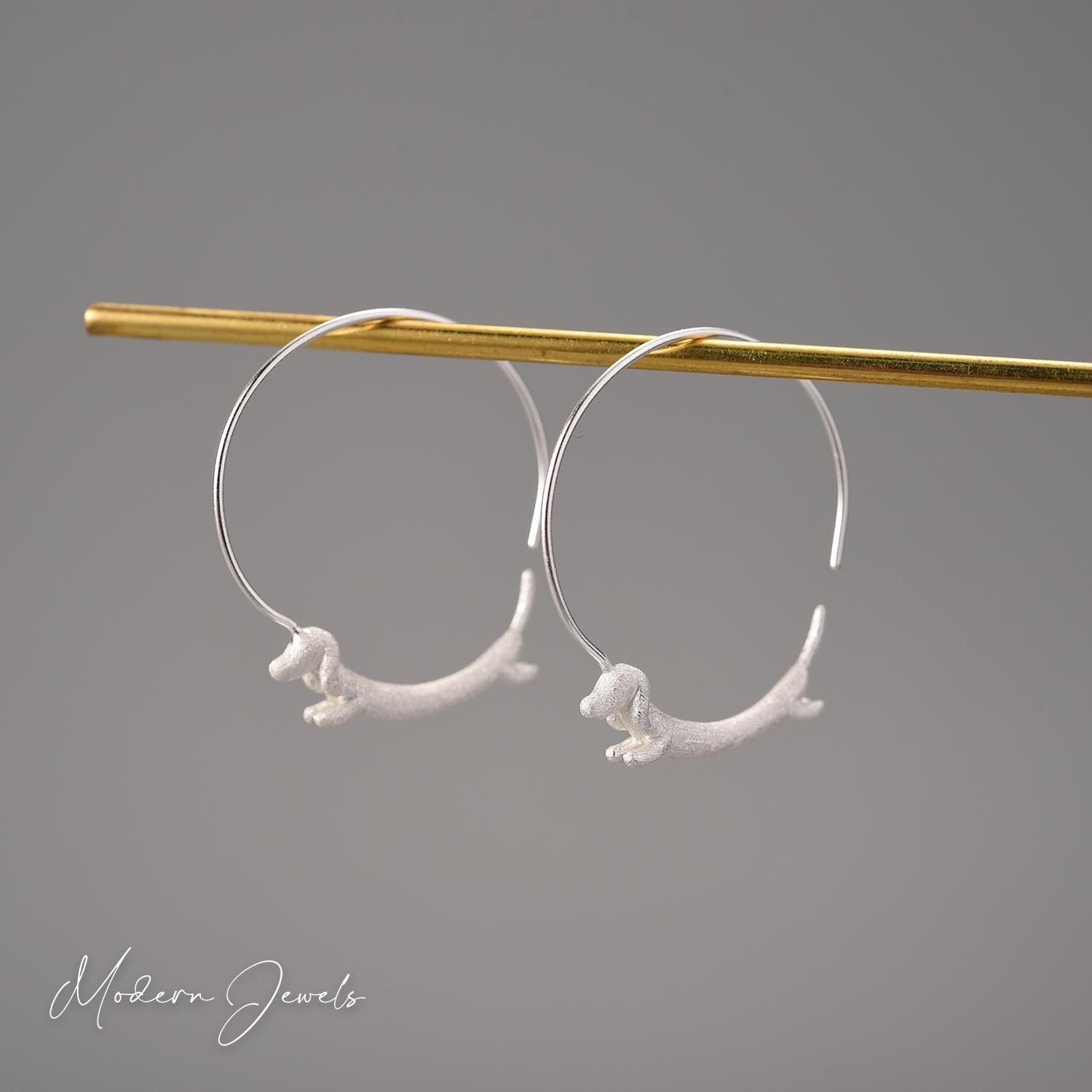 Dog Hoop Earrings, Gold Earrings, Dangle Earrings, Sterling Silver Earrings, Gifts For Her