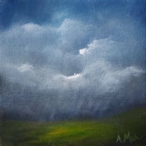 5x5 Original Landscape Painting, 5x5 Canvas, Moody storm cloud artwork, Small original painting image 1
