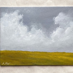 Original moody landscape painting small, Countryside landscape painting, Original acrylic artwork, Small painting on 5x7 canvas, image 1