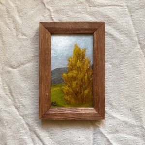 Small tree painting, Original nature painting , small art, Wooden framed, Mini framed painting, image 1