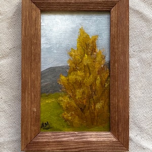 Small tree painting, Original nature painting , small art, Wooden framed, Mini framed painting, image 2