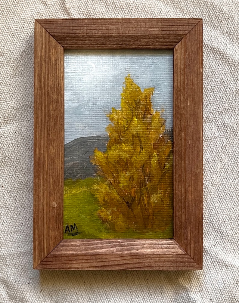 Small tree painting, Original nature painting , small art, Wooden framed, Mini framed painting, image 2