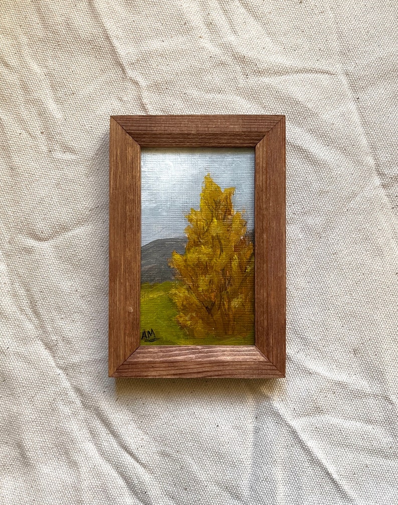 Small tree painting, Original nature painting , small art, Wooden framed, Mini framed painting, image 1