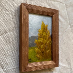 Small tree painting, Original nature painting , small art, Wooden framed, Mini framed painting, image 4