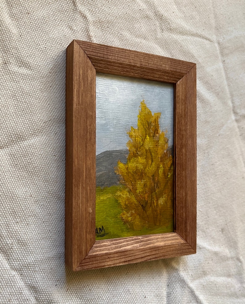 Small tree painting, Original nature painting , small art, Wooden framed, Mini framed painting, image 4