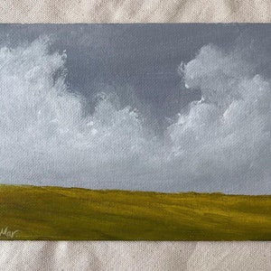 Original moody landscape painting small, Countryside landscape painting, Original acrylic artwork, Small painting on 5x7 canvas, image 3