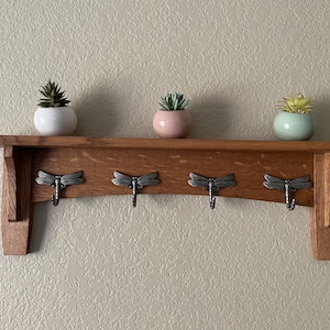 Craftsman, Mission, Arts and Crafts Entryway, Coat Rack/Towel Rack Shelf (dragonfly hooks)