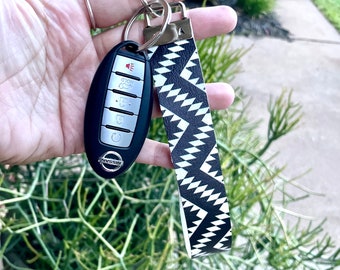 B&W Aztec Keychain Wristlet; Aztec Keychain Wristlet; Keychain Wristlet; Keychain; Gifts for Her