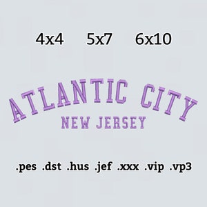 Atlantic City New Jersey Embroidery File, New Jersey Embroidery Design, Instant Download