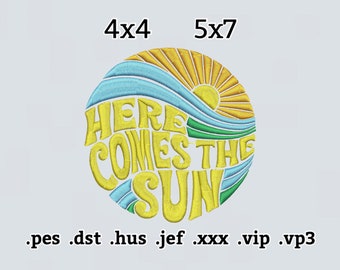 Här kommer solen broderifil, trendig broderidesign, omedelbar nedladdning