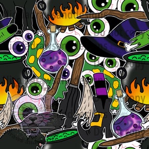 Witch sticker bomb seamless pattern