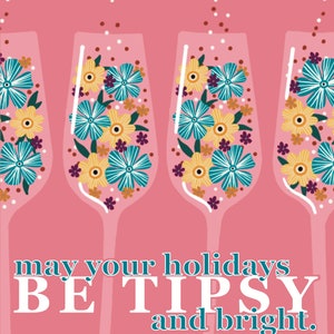 Carte de vœux de verres de champagne avec enveloppe - Intérieur vierge - Cartes de notes - Carte de Noël - Tipsy and Bright - Merry and Bright - Nouvel An