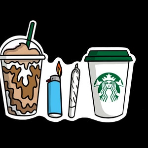 Kaffee & Gelenke Sticker | Vinyl Aufkleber | Illustrierte Kunst Die Cut Sticker | Aufkleber Aufkleber | Stoner Aesthetic | Cannabis Sticker