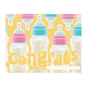 Carte de vœux graphique de biberon avec enveloppe - Vierge à l’intérieur - Cartes de notes - Bienvenue nouveau bébé - Baby Shower - « félicitations pour votre milkaholic »
