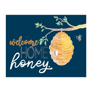 Carte de vœux graphique Bee Hive avec enveloppe - Vierge à l’intérieur - Cartes de notes - Pendaison de crémaillère - Retour à la maison - Nouvelle maison - « Bienvenue à la maison miel »