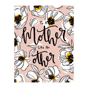 Carte de fête des mères florale graphique - Enveloppe - Intérieur vierge - "À une mère comme aucune autre" - Fleurs blanches - Maman - Anniversaire - Cadeaux pour maman