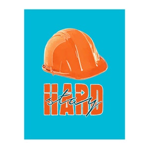 Carte de vœux graphique Hard Hat avec enveloppe - Vierge à l’intérieur - Cartes de notes - Cadeau - Toutes les occasions - Anniversaires - Retraite - « restez dur »