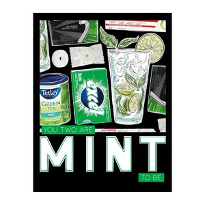 Carte graphique sur le thème de la menthe - Enveloppe - Vierge à l’intérieur - Fiançailles d’anniversaire de mariage - « You Two are Mint To Be » - Gomme, Mojito, Dentifrice