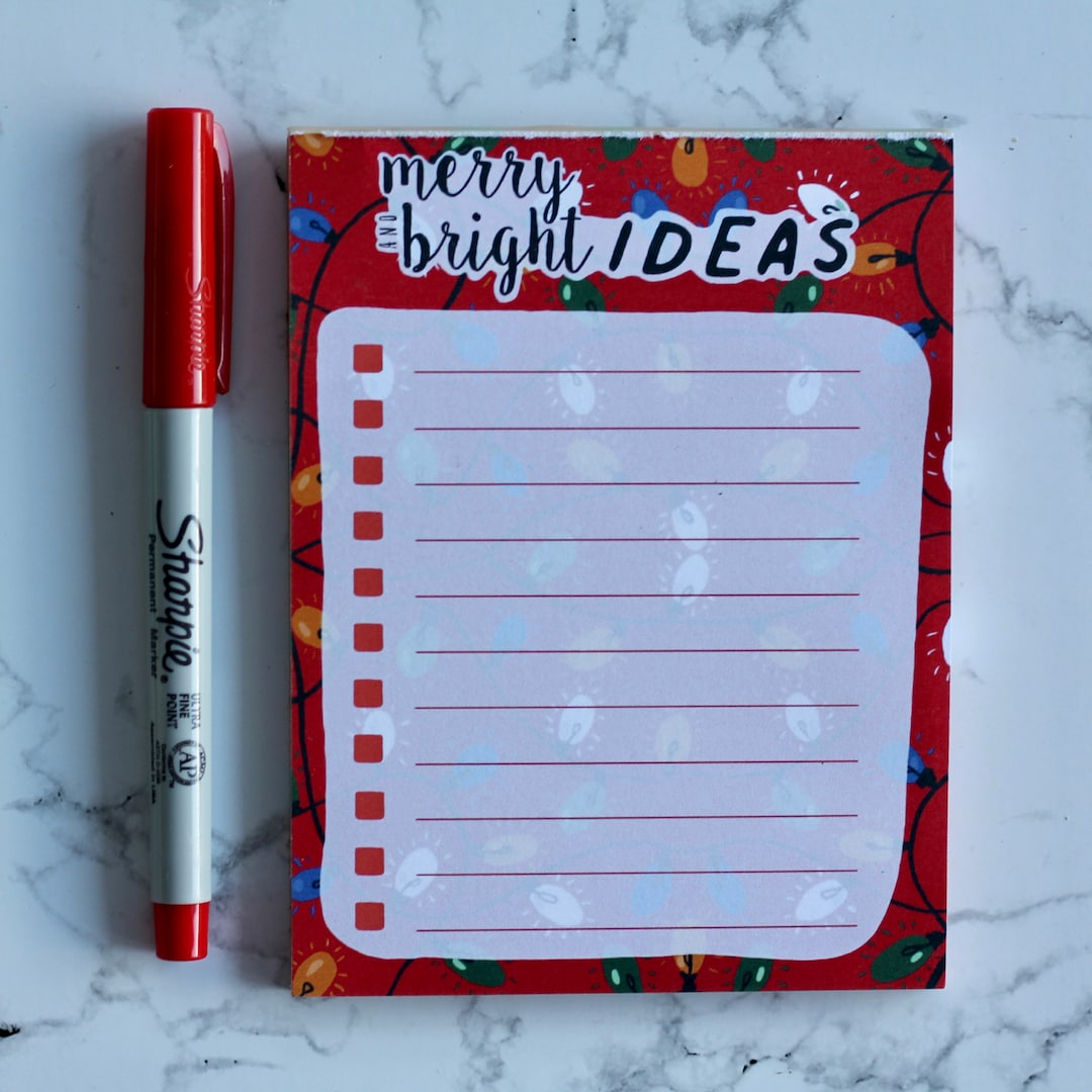 Aesthetic Stationary Cute Christmas List Notepad merry & Bright Ideas