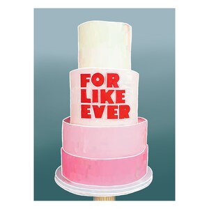 Carte graphique de gâteau de mariage - Enveloppe - Vierge à l’intérieur - Mariage - Fiançailles - « For Like Ever » - Bleu & Rose