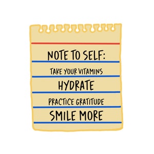 Note à l’autocollant Post-it autocollant | Autocollant Vinyl Die Cut | Art illustré Découpe Autocollants | Autocollants de décalcomanie | Vitamines Hydrate Sourire