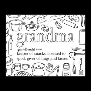 Cartão gráfico da avó COLOR ME com envelope - em branco por dentro - cartões de notas - para colorir - família - utensílios de cozinha, eletrodomésticos e cozimento