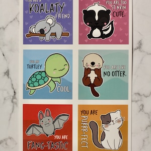 Ensemble de cartes de Saint-Valentin pour les enfants avec | de dos et de dos 30 cartes | Kind Kreatures | Koala Turtle Otter Cat Bat Skunk | École
