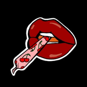Lippen & Kirschen Gelenk Sticker | Vinyl Aufkleber | Illustrierte Kunst Die Cut Sticker | Aufkleber Aufkleber | Stoner Aesthetic | Cannabis