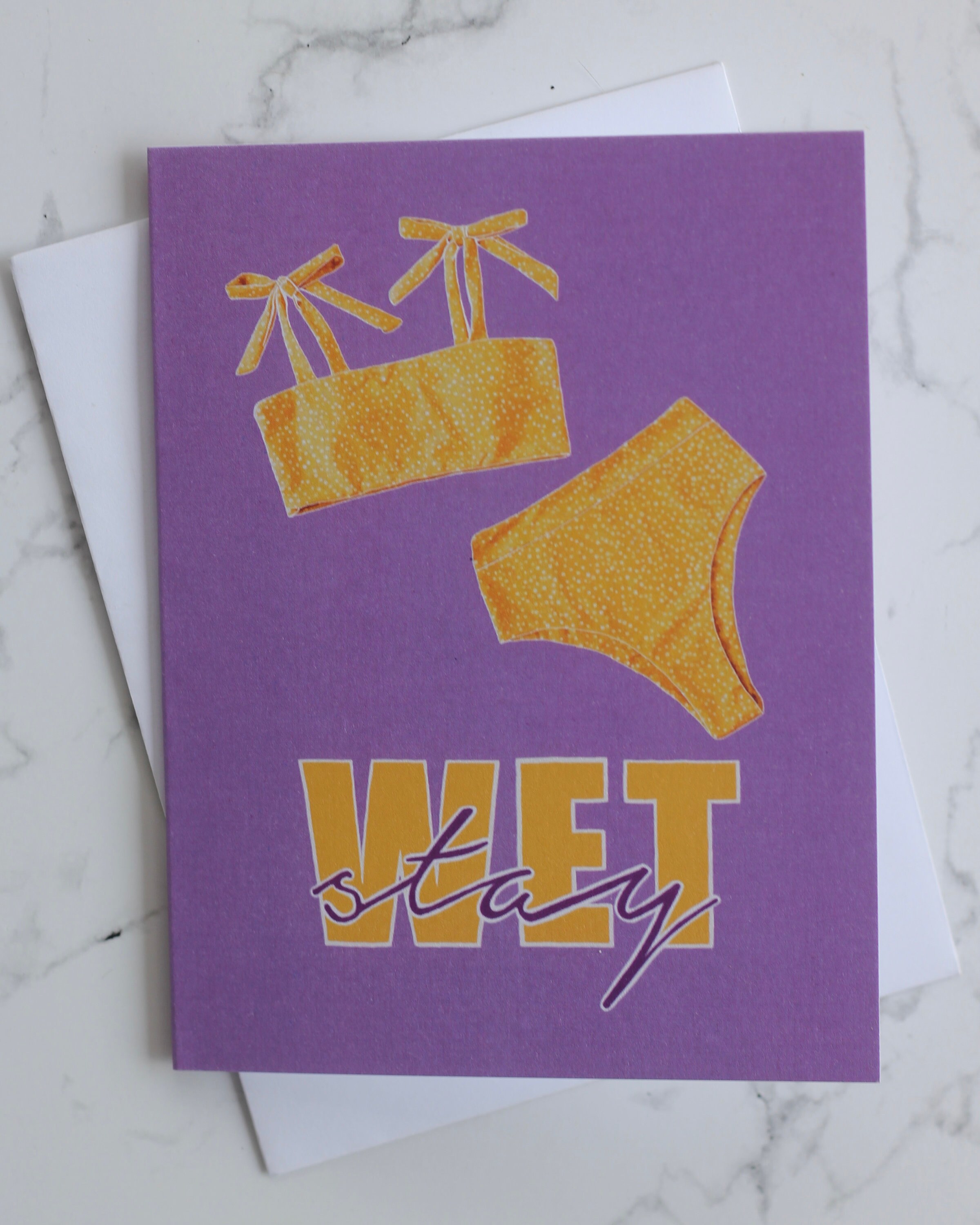 Graphic Yellow Polka Dot Bikini Greeting Card With Envelope Blank