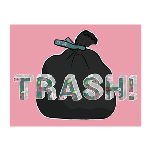 Carte de vœux de sac poubelle graphique avec enveloppe - Vierge à l’intérieur - Cartes de notes - Cadeaux - Anniversaires - Toutes les occasions - « vous êtes une poubelle »