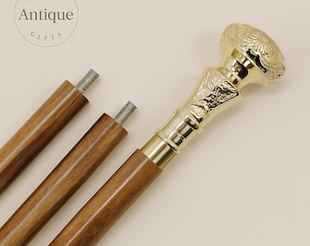 Handmade Wooden Walking Stick with Brass Floral Handle Custom Engraved Cane Vintage Style Walking Cane for Men Gentleman Anniversary Gift