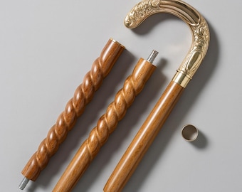 Brass Walking Stick, Detachable Sections Personalized Engraved Gift for Men Gentleman Cane Victorian Style Fashion Accessory, Christmas Gift