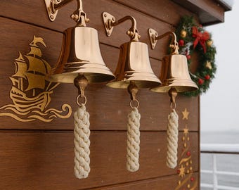 Timbre de pared personalizado con cuerda / Decoración náutica para el hogar. Timbre de puerta de latón macizo. Regalo para el hogar y el barco. Regalo decorativo para Navidad. Regalo para capitán.