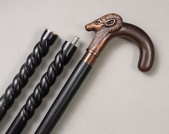 Handicraft Head Walking Cane, Foldable Wood Walking Stick | Unique Animal Handle, Personalized Gift for Men, Custom Stick for Father Grandpa