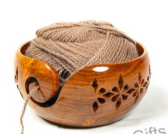 Handgefertigte Holz Garnschale, Garn Halter Rosenholz, Stricken Häkeln Faden Aufbewahrungsbox, Geschenk für Mutter, Geburtstagsgeschenk