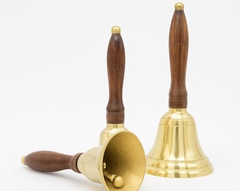 Engraving Brass Hand Bell with Wooden Handle | Premium Christmas Gift | Handmade Solid Brass Desk Bell | Holiday Home Decor Gift For Techers