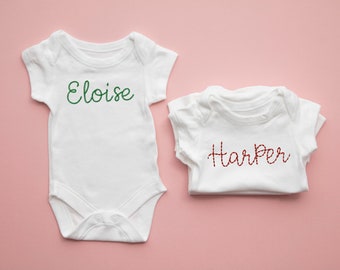 Personalised Large Name Embroidery Baby Bodysuit | Custom New Born Gift