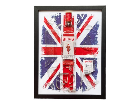 Beefeater Gin Broken Bottle Art Framed Wall Art Décor Epoxy/Resin Frame Cool Gift for Home Living Room Bar Mancave Holidays Ocean Gift