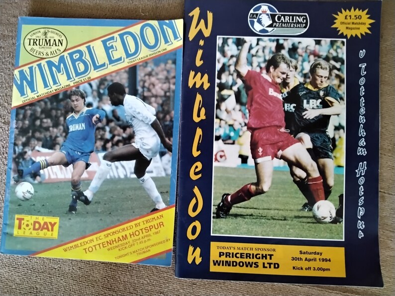 2 x WIMBLEDON v Tottenham Spurs programmes 1987-1994 image 1