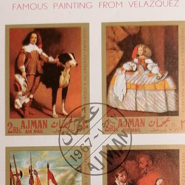 Sellos. Ajman, correo aéreo, pinturas, sellos postales de 1968. Filatelia.