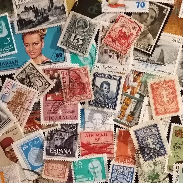 Welt Briefmarken, zufällig verwendet Vintage | Welt Briefmarken | Post Ephemera für Journals, Collage, Sammeln, Basteln. Philatelie.