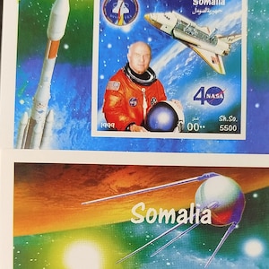 Sellos. Timbres de Somalia.  Exploración espacial, sellos postales antiguos y raros. Filatelia