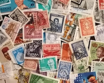 Sellos postales, timbres aleatorios del mundo vintage: material efímero para revistas y collages. 切手, Francobolli, Sellos postales, Briefmarken.