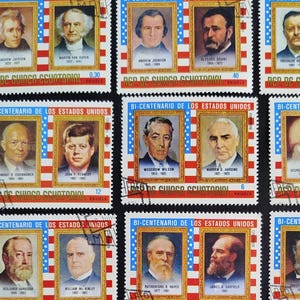 Old postage stamps. Equatorial  Guinea 1976, USA presidents. Timbres. Philately.